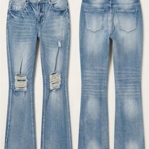 Buckle Light Blue Distressed Flare Jeans